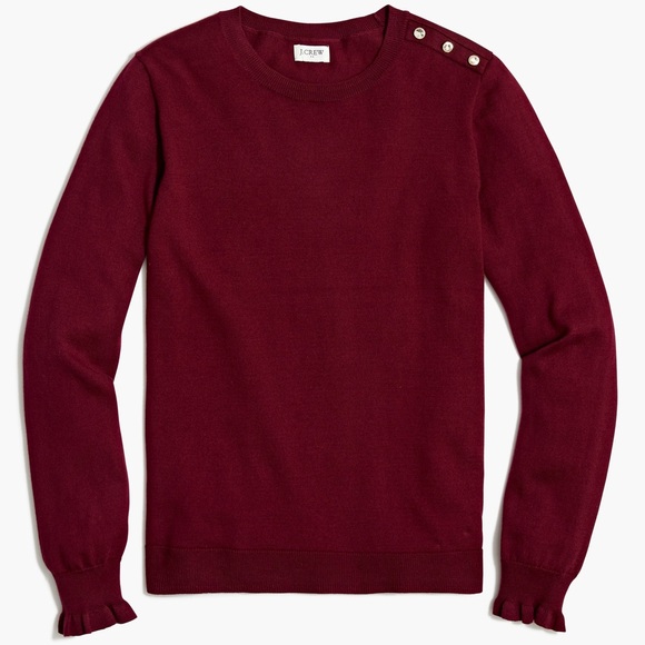 J. Crew Rhinestone Ruffle Sweater Burgundy - Picture 1 of 10